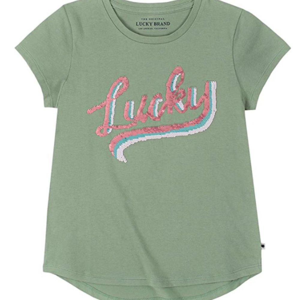 NEW Lucky Brand Girls' Flippable Sequin Tee Shirt Raquel Sequin Green Bay XL